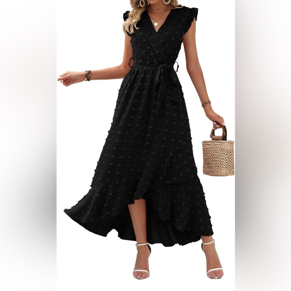 Amazon Black Ruffled High-Low V-Neck Sundress - Picture 1 of 6